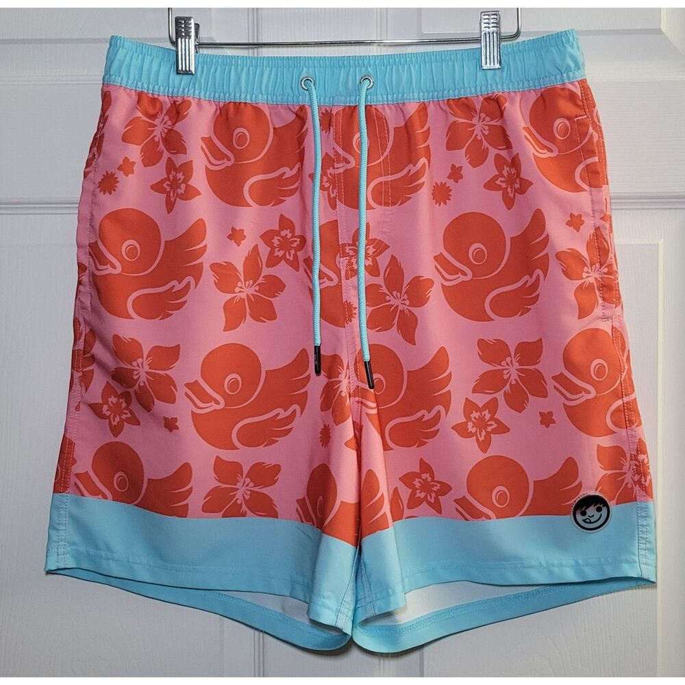 Neff Mens XLarge Ducky Fade Swim Trunks Red‎ Pink Blue